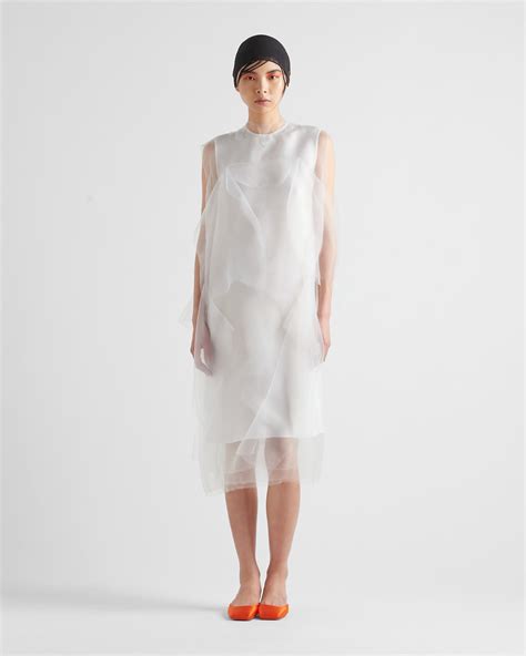 prada voile|White Technical Voile Dress .